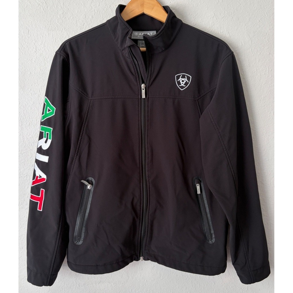 Ariat Men Mexico Flag Softshell Team Jacket Size M Black Performance Windbreaker